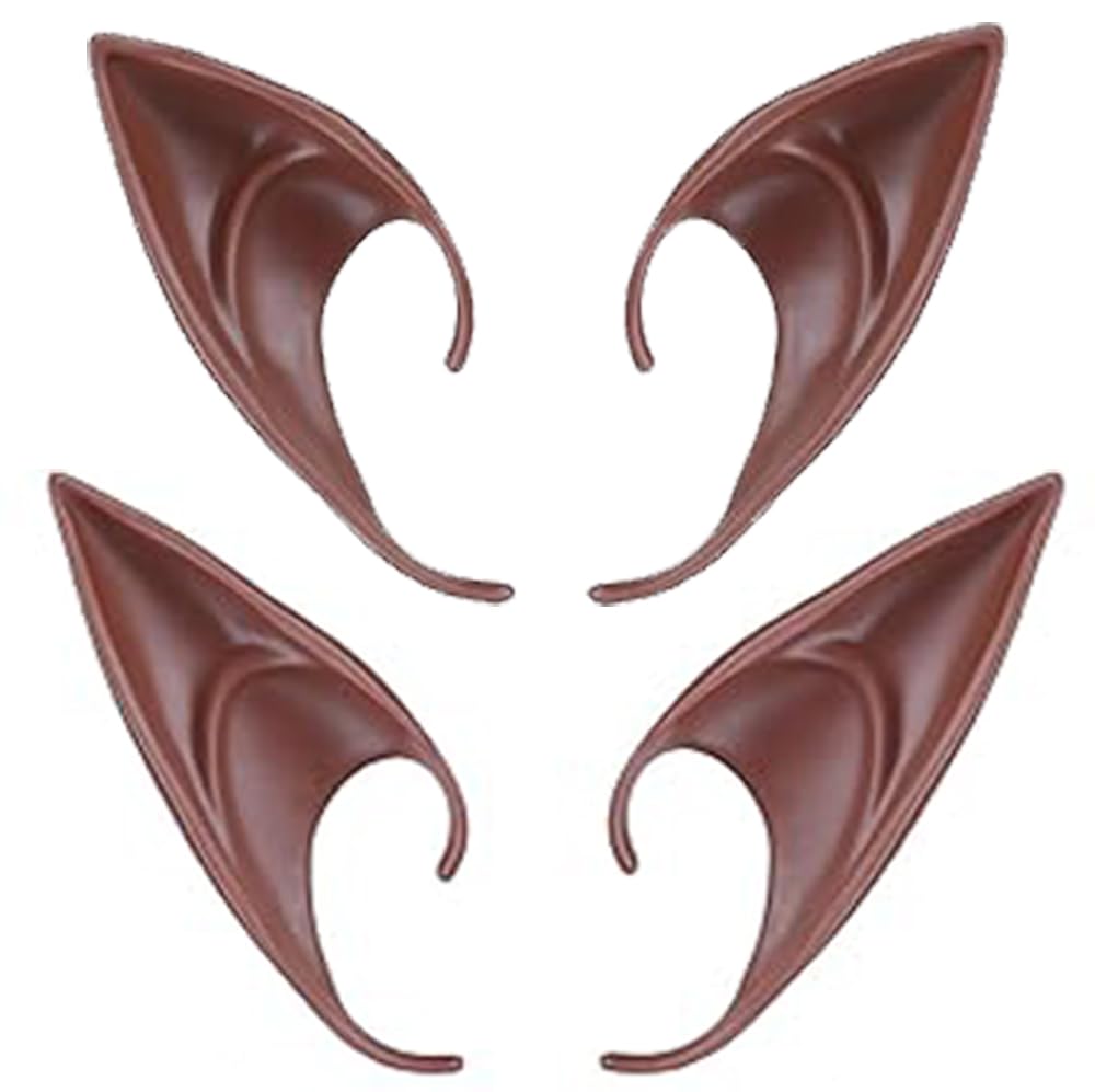 Cooljoy 2 Pairs Elf Ears Brown Black Cosplay Fairy Elf Pixie Vampire Ears Soft Halloween Accessories