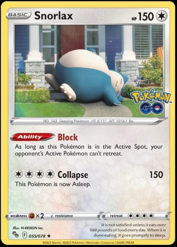 Snorlax 055/078 - Pokemon Go - Holo Rare - Pokemon Card
