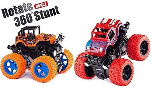 Umadiya Mini Monster Truck Friction Powered Cars Toys, 360 Degree Stunt 4Wd Cars Push Go Truck For Toddlers Kids Gift (Pack Of 2