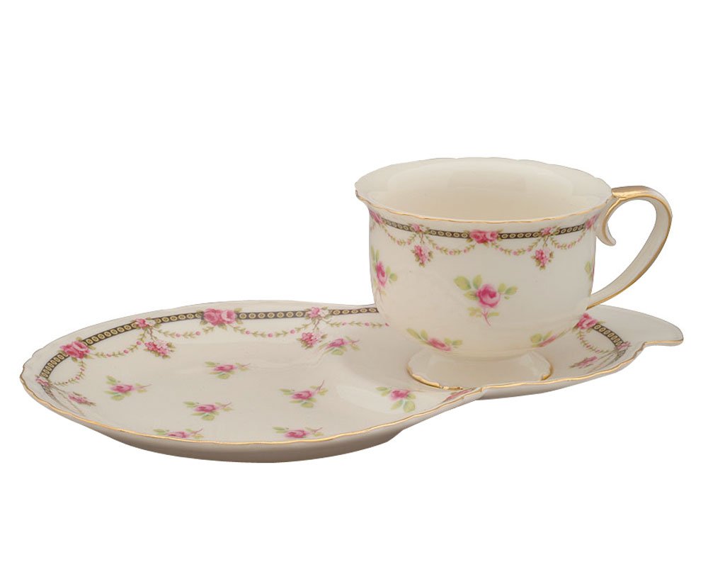 Gracie China By Coastline Imports Pink Petite Fleur Porcelain 2-Piece Snack Set