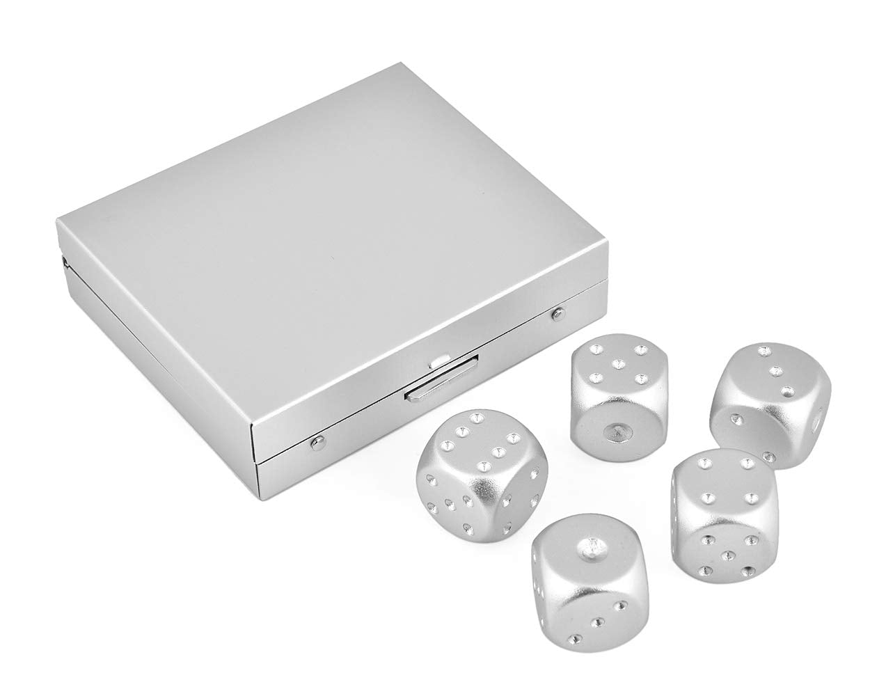 DS. DISTINCTIVE STYLE Aluminum Alloy Dice 5 Pieces 16mm Portable Metal Dices with Square Case 6 Sided Dice for Drinking Party Ga