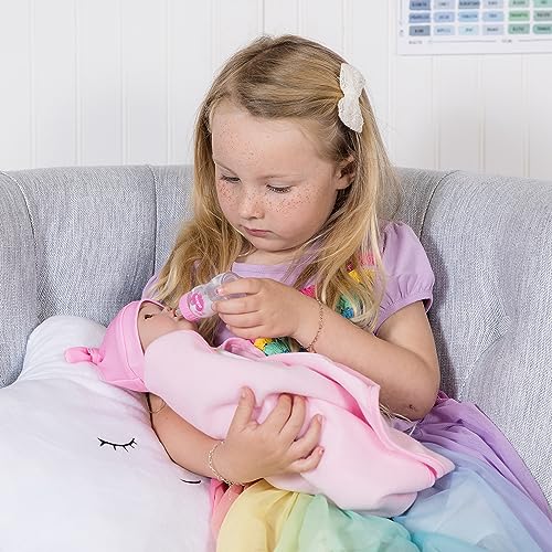Adora Rainbow Hugs Doll Set! Realistic 13' Baby Doll And Nurturing Set With 7-Pc Doll Accessories Includes Crib Box, Rainbow-Print Onesie, Beanie, Pacifier, Diaper, Magic Milk Bottle And Blanket