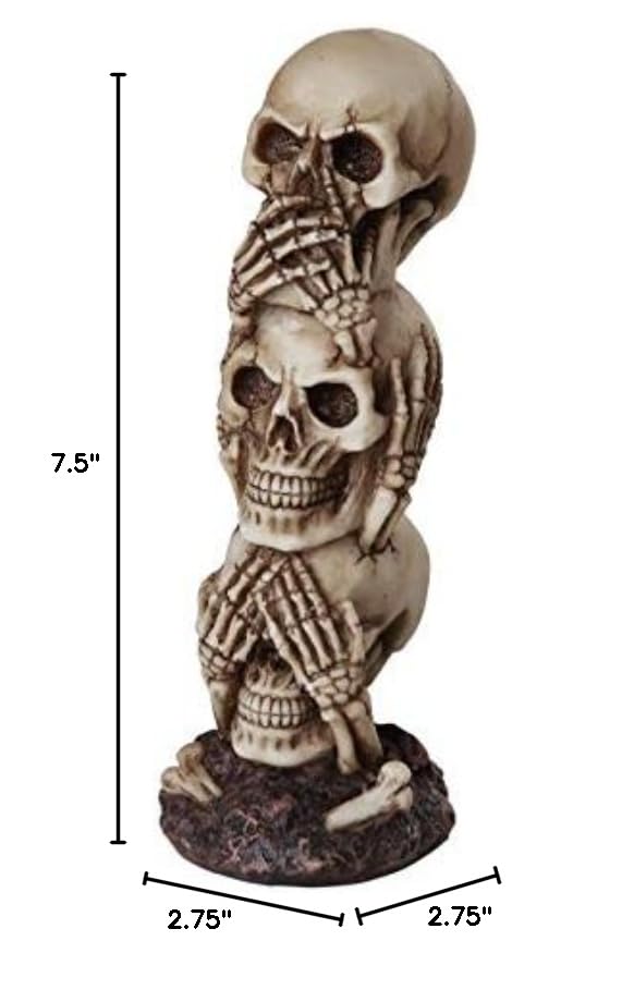 Pacific Giftware See No Evil Hear No Evil Speak No Evil Stacked Skull Figurine Tower Gothic Tabletop Decor 7.5 H