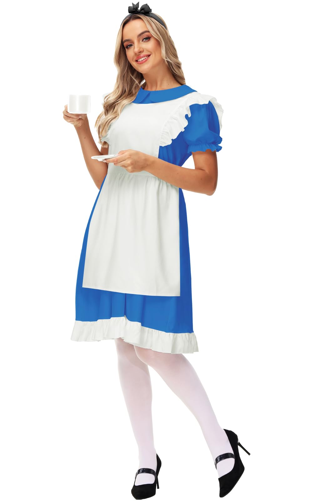 Alice In Wonderland Costume Women Cosplay Elastic Waist White Apron French Maid Dress Xl