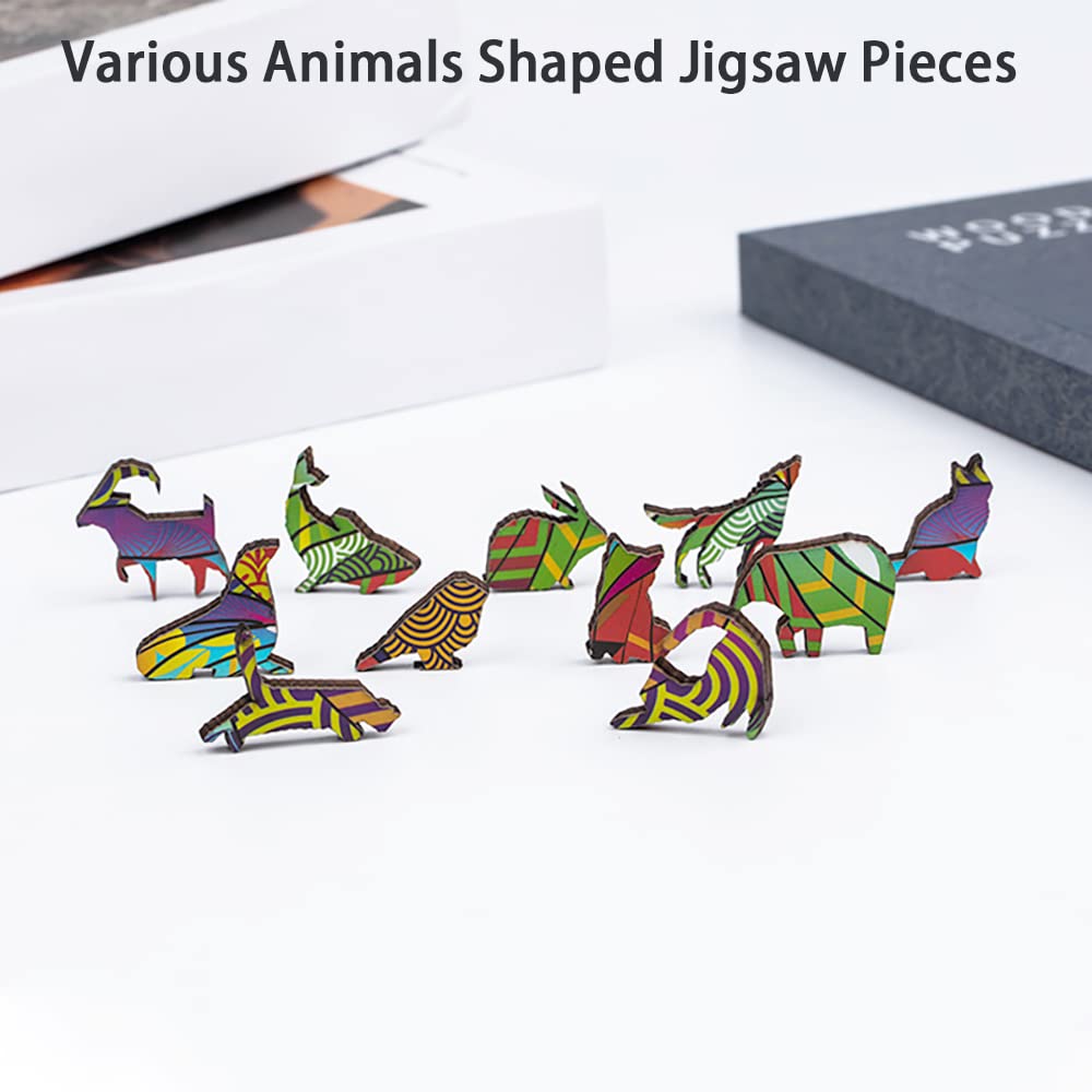 Realsun Wooden Puzzle For Adults, Unique 194 Pieces Animals Shaped Jigsaw Puzzles, Wood Laser Cut Jigsaw Puzzle, Magic Wooden Pu