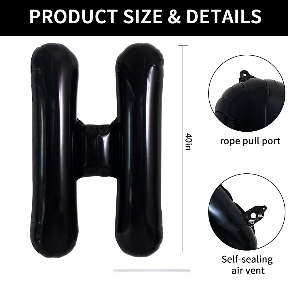 Toniful 40 Inch Large Black H Letter Balloons Jumbo Helium Balloons,Foil Mylar Big Alphabet Balloons For Birthday Party Annivers