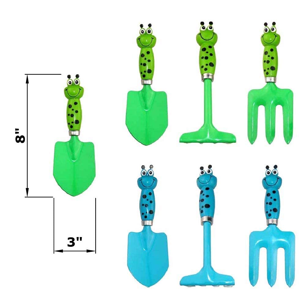 Kids Gardening Tool Sets Frog Handle, 6 Pieces (Blue+ Green), Mini And Small Garden Tool Kit, Beach Shovel Sand Play Toy, Sandbox Shovel And Garden Hand Tool Birthday Gifts Party Favors