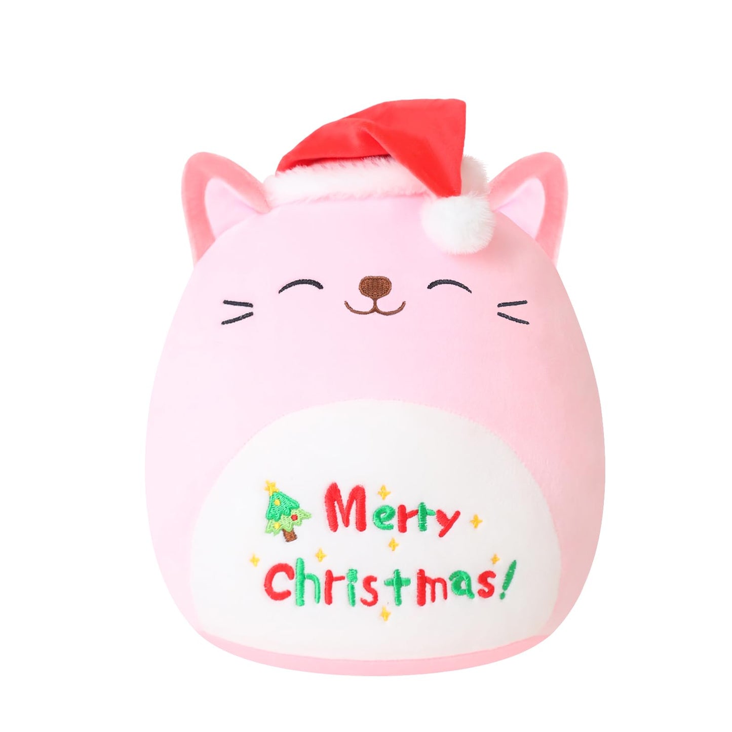Sqeqe Christmas Cat Stuffed Animal Pink Cat Plush Wearing Christmas Hat Kawaii Christmas Cat Plushies Toys Soft Hone Plushie Decoration Gifts For Boys Girls (Christmas Caticorn, 10 Inch)