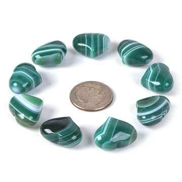 Green Banded Agate Gemstone Healing Crystal 1 Inch Mini Puffy Heart Pocket Stone Iron Gift Box (Pack Of 10)