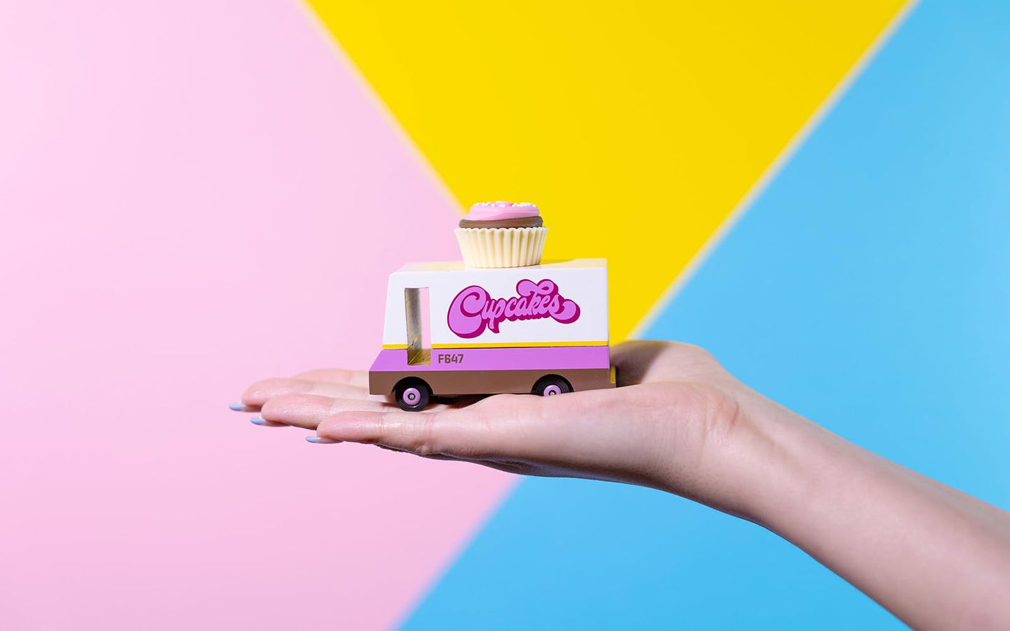 Candylab Toys CANDYCAR Wooden Food Truck Collection - Cupcake Van enhanced Handcrafted Beech Wood Toy Car