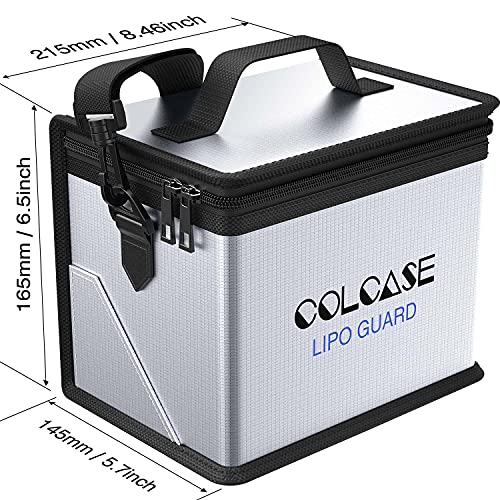 COLCASE Fireproof Explosionproof Lipo Safe Bag for Lipo Battery Storage and Charging, Large Space Highly Sturdy Double Zipper Li