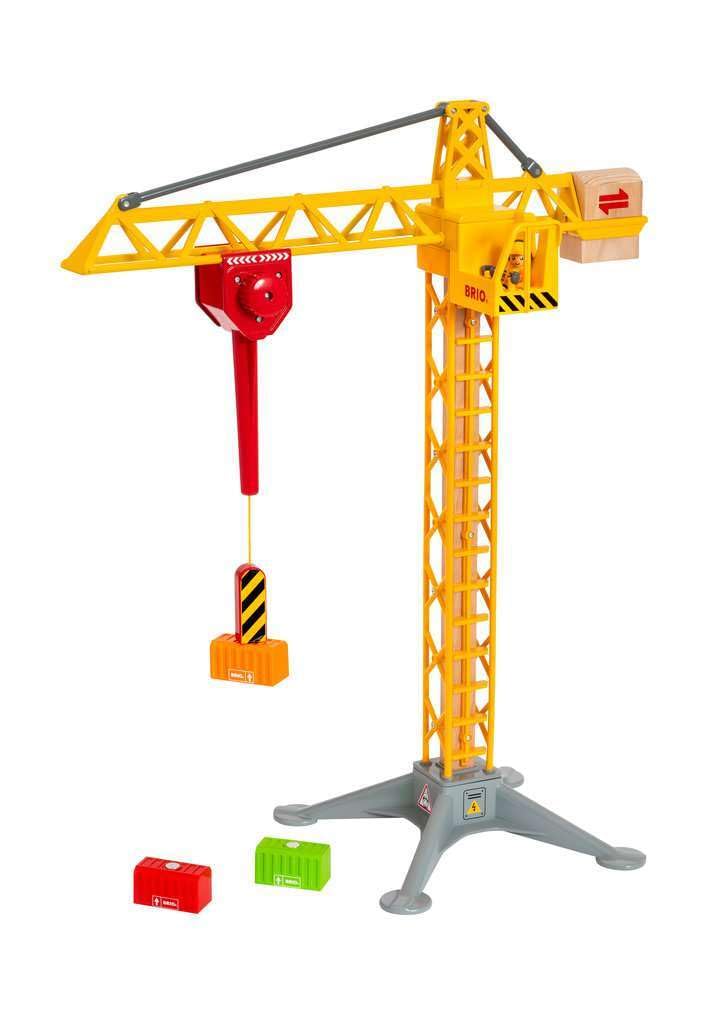 Brio 33835 Construction Crane With Lights | Premium Wooden Toy Train Set | Ideal For Kids Age 3 And Up | Built With Sustainable Materials | Yellow
