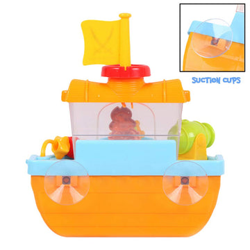 Wall Mountable Pirate Ship Bathtub Bath Toy for Kids with Water Cannon and Boat Scoop