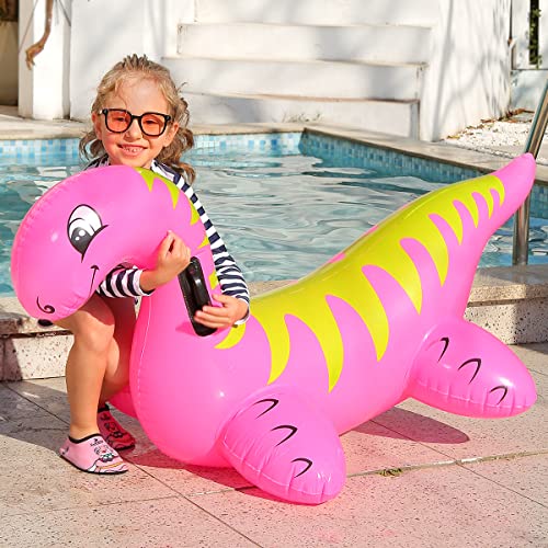 Inflatable Dinosaur Float Pool Toys Ride-On Inflatable Swimming Pool Beach Float Summer Water Fun Floating Raft For Kids And Adults (Pink)