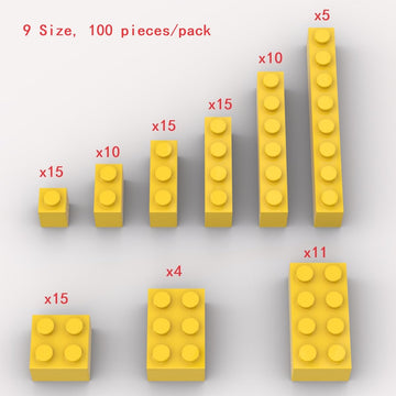 YUJHITP 100 Piece Yellow Bricks Bulk Assortment Pack, 9 Size Yellow Classic Building Blocks Bricks, Compatible with Lego Parts a
