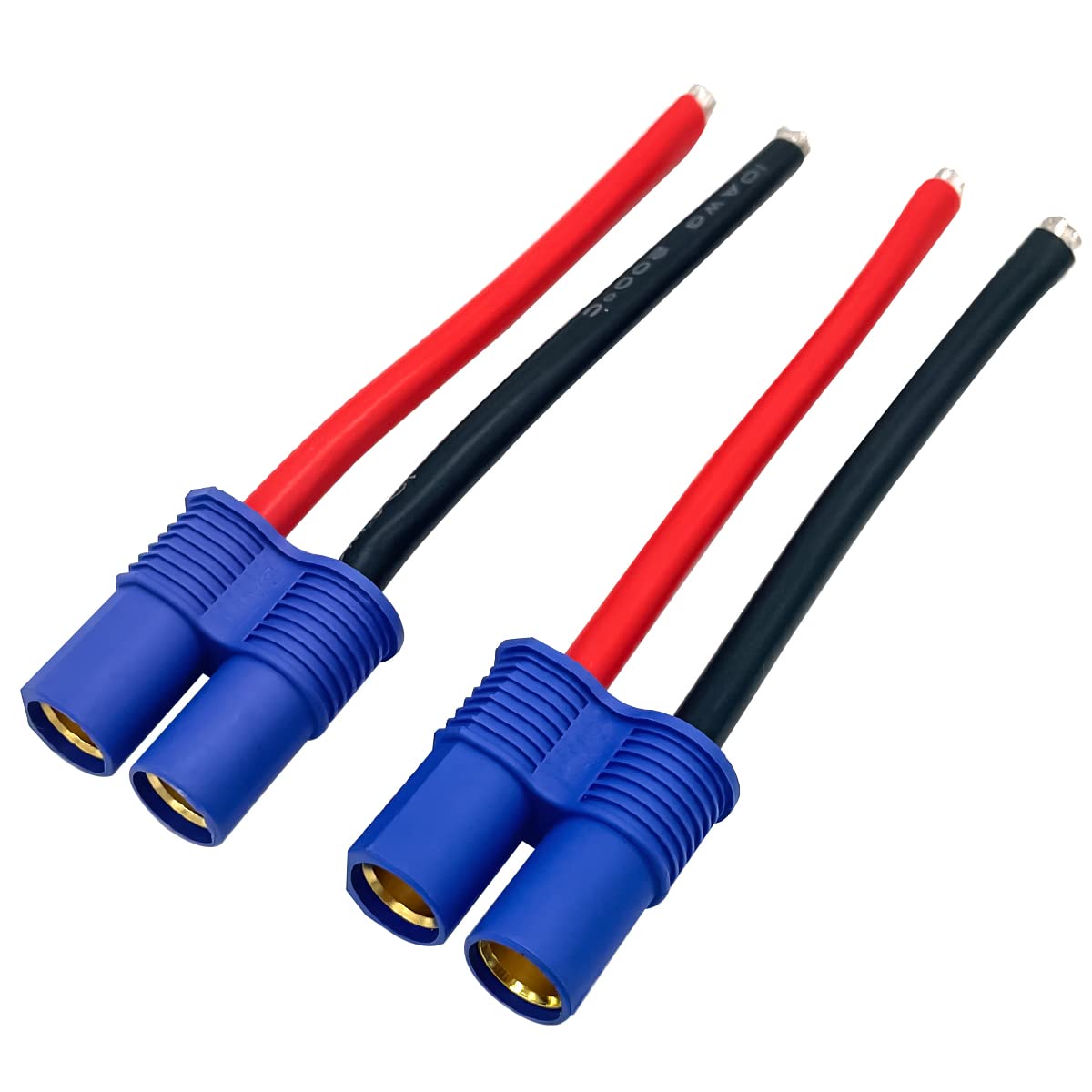2Pairs EC8 Connector Male & Female Extension Cable with 10AWG 10cm Gauge Silicone Wire for RC Lipo Batteries Cars FPV Drones