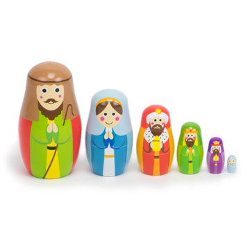 Imagination Generation - Nesting Nativity Set For Kids - Christmas Nesting Dolls, Wooden Toys Playset With Baby Jesus, Three Kin
