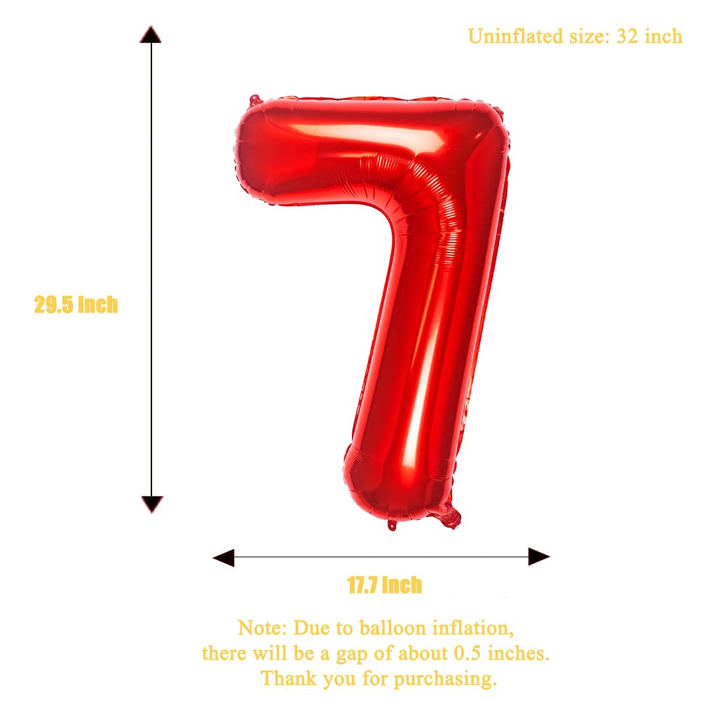 32 Inch Red Number 7 Balloons Foil Ballon Digital Birthday Party Decoration Supplies (Red Number 7 Balloon)