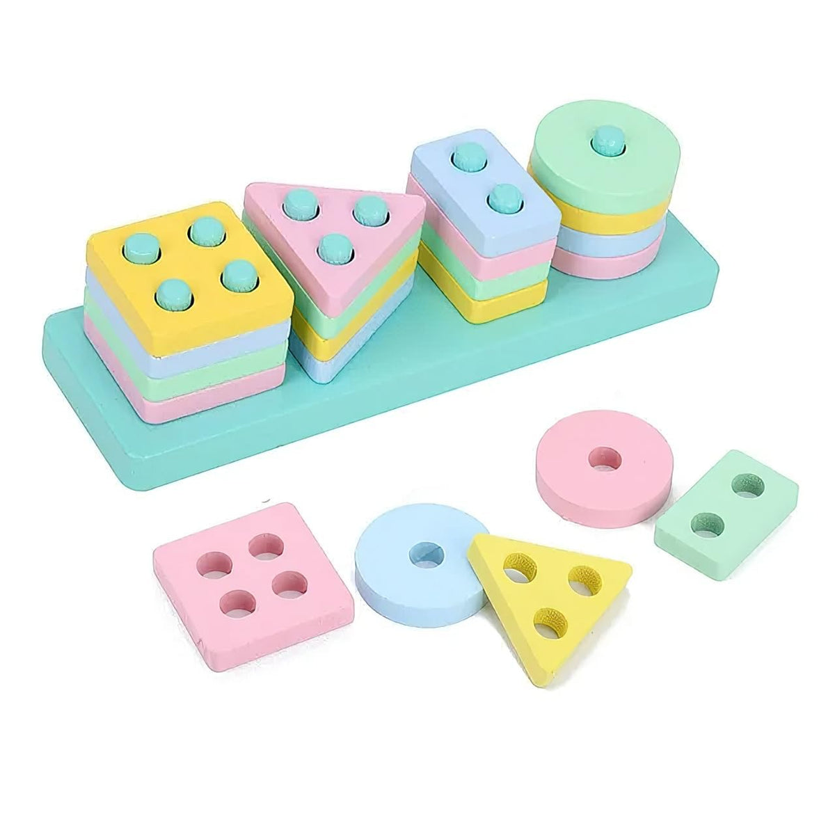 Npb Store Non Toxic Geometric Shape Sorting & Stacking Toy For Toddlers Early Learning Development Activity Puzzle Blocks Column