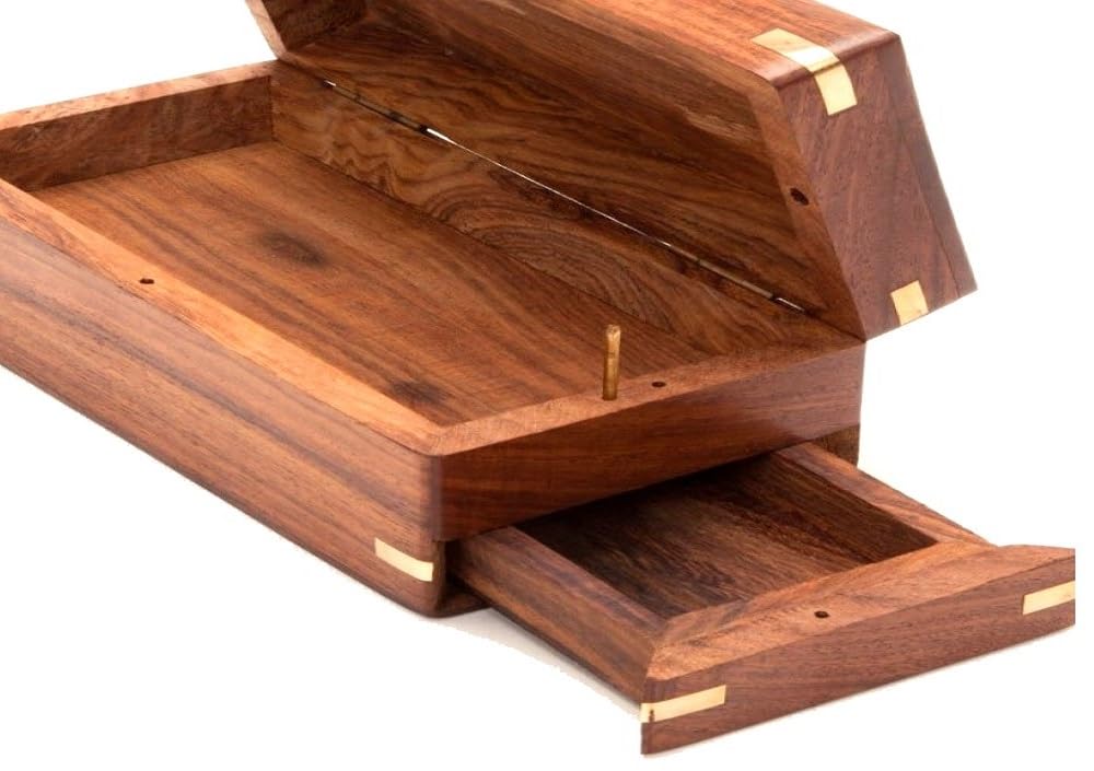 TOSQP27 Hidden Drawer Box - Brown Rosewood Gift Secret Brainteaser Puzzle Organizer for Men & Women