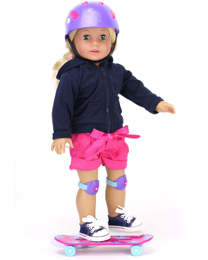 Sophia's Palm Tree Skateboard Set for 18" Dolls - Includes Helmet & Knee Pads, Multicolor, One Size, Model LA-SK