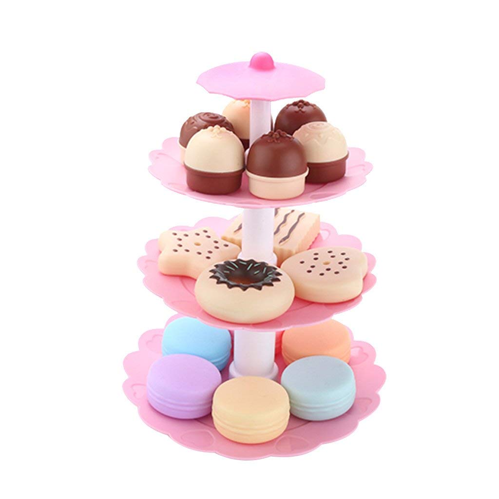 FRECI Food Pretend Play Toy Set Sweet Treats 3-Tier Colorful Cookies Desserts Tower for Kids