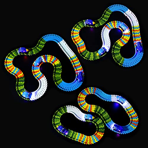 Tracks Cars Replacement only, Toy Cars for most Tracks Glow in the Dark, Racing Car Track Accessories with 3 Flashing LED Lights