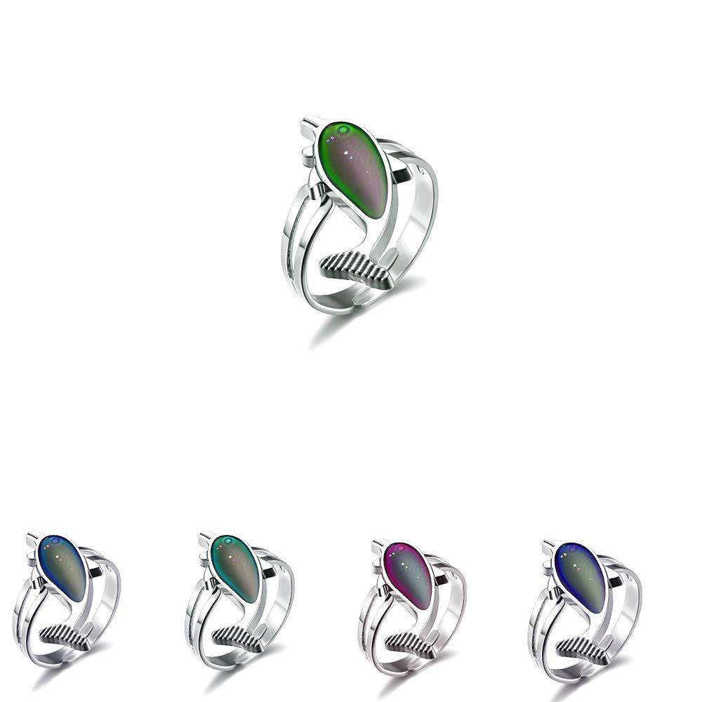LiHan1028 10 Pieces of Mixed Pattern Adjustable Mood Rings Mixed Color Changing Mood Rings for Halloween Costume Props, Birthday