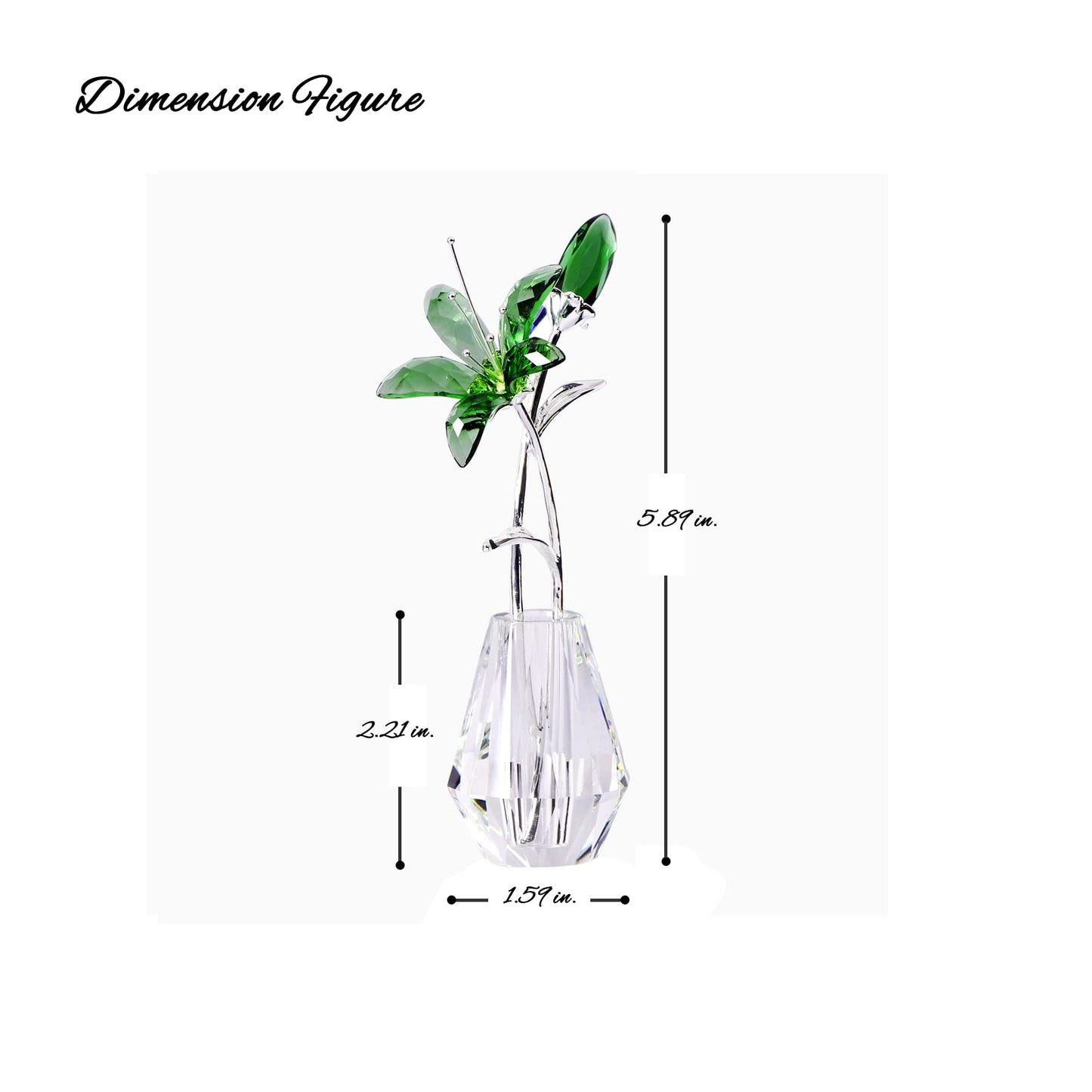Movdyka Crystal Lily Flower Figurine With Stems, Handmade Collectible Statue For Decoration Mothers Day, Centerpiece, Valentines Day, Bridal Shower Gift Green