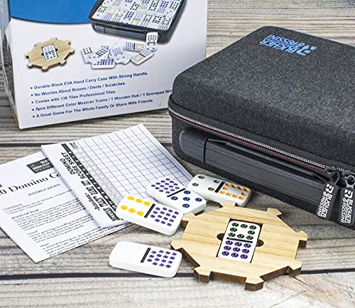 Bucher&Rossini Mexican Train Dominoes Set Double 15, 136 Colored Dot Tiles With Hard Eva Carry Case For Kids & Adults Dominoes Board Game