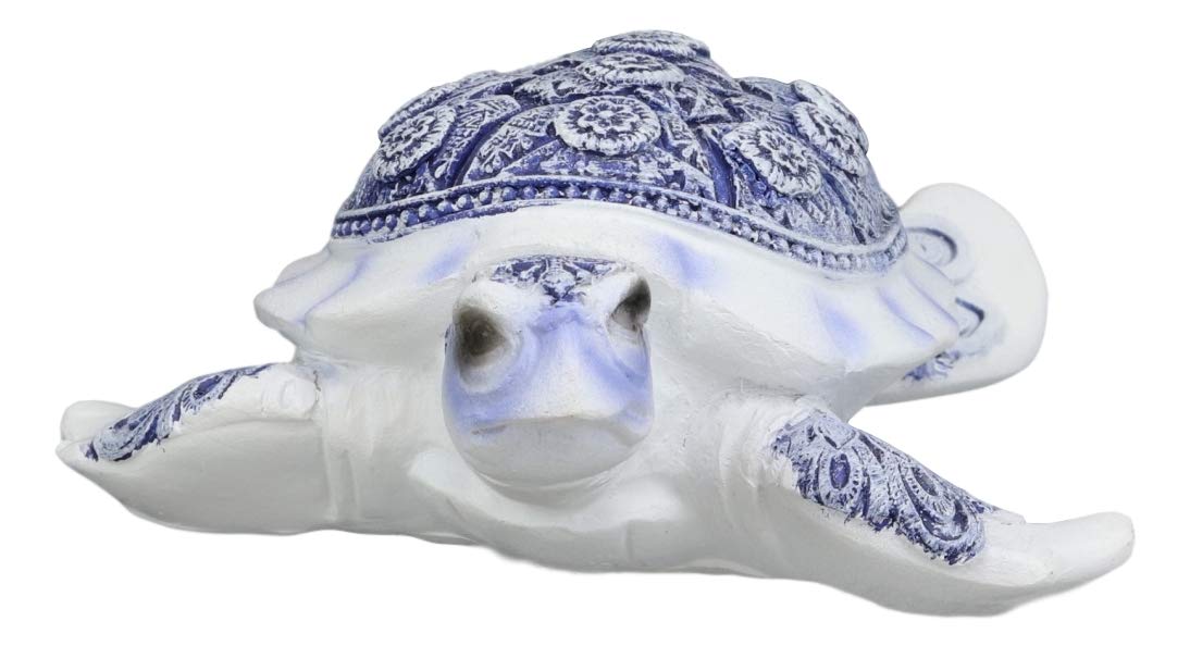 Ebros Terracotta Blue And White Feng Shui Celestial Sea Turtle Statue 4.5' Wide Talisman Of Stability And Fortune Lucky Tortoise Figurine Decorative Zen Turtles Tortoises