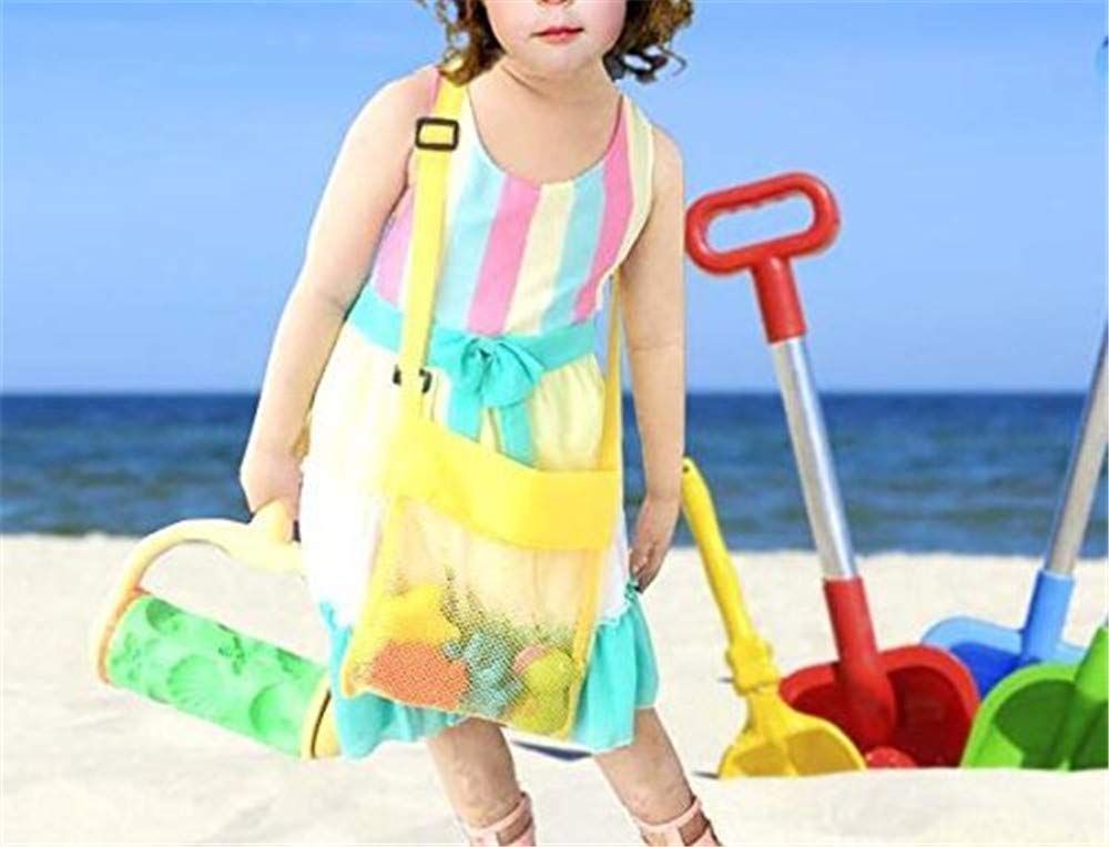 COTDINFORCA 5-PCS Colorful Mesh Beach Bags Sand Away Portable Foldable Sea Shell Bag with Adjustable Carrying Straps/Toy Storage
