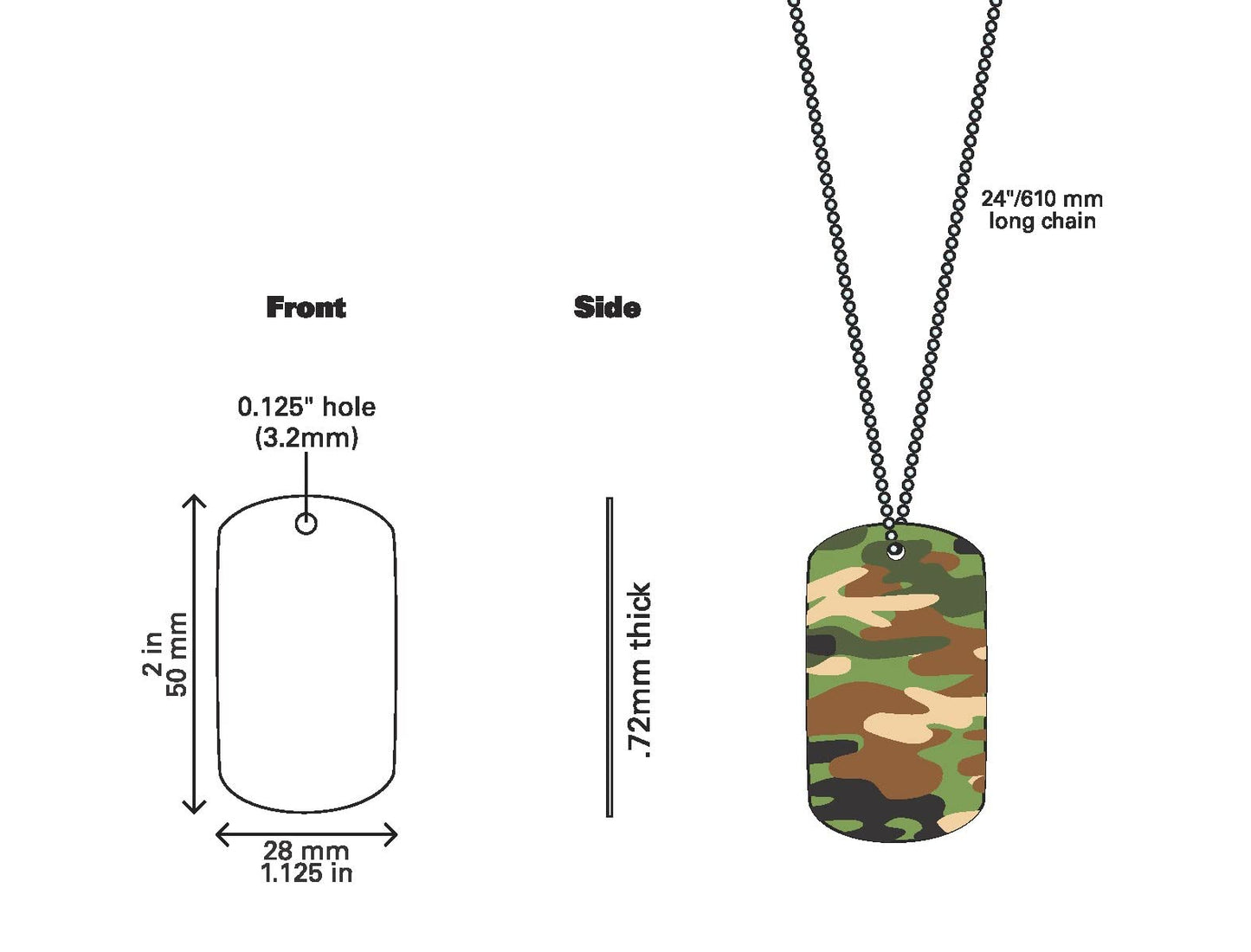 Camouflage Dog Tag Necklaces - Army Dog Tags Chain Necklace Bulk 48 pk - Camo Necklace - Army Party Favors - Camo Birthday Party