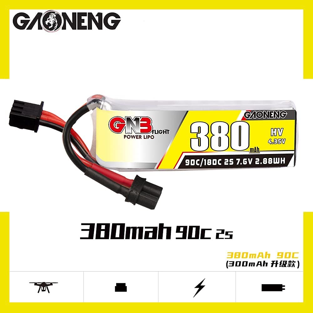 GAONENG 4PCS GNB 2S 7.6V HV 380mAh 90C 180C LiPo Battery with XT30 Connector for 60-130mm Brushless FPV Drone