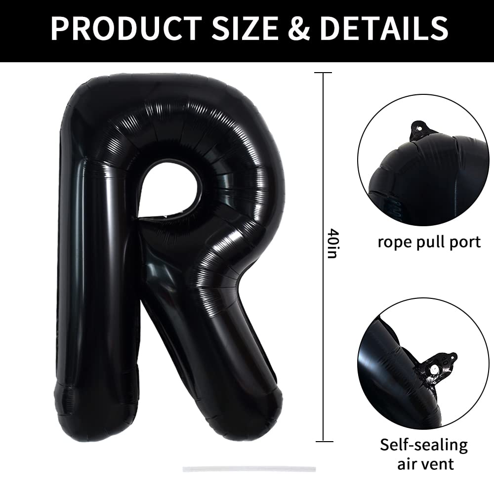 Toniful 40 Inch Large Black R Letter Balloons Jumbo Helium Balloons,Foil Mylar Big Alphabet Balloons For Birthday Party Annivers