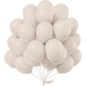 Partywoo White Sand Balloons 50 Pcs 12 Inch Beige Cream Ivory Latex Balloons For Wedding Bridal Graduation Baby Shower Gender Reveal Safari Birthday Party Decorations White-F12