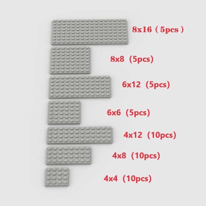 Classic Building Plate Assortment Pack, 50Pcs Light Gray Bulk Plates With 7 Size Building Plate Base Plate, Compatible With Lego