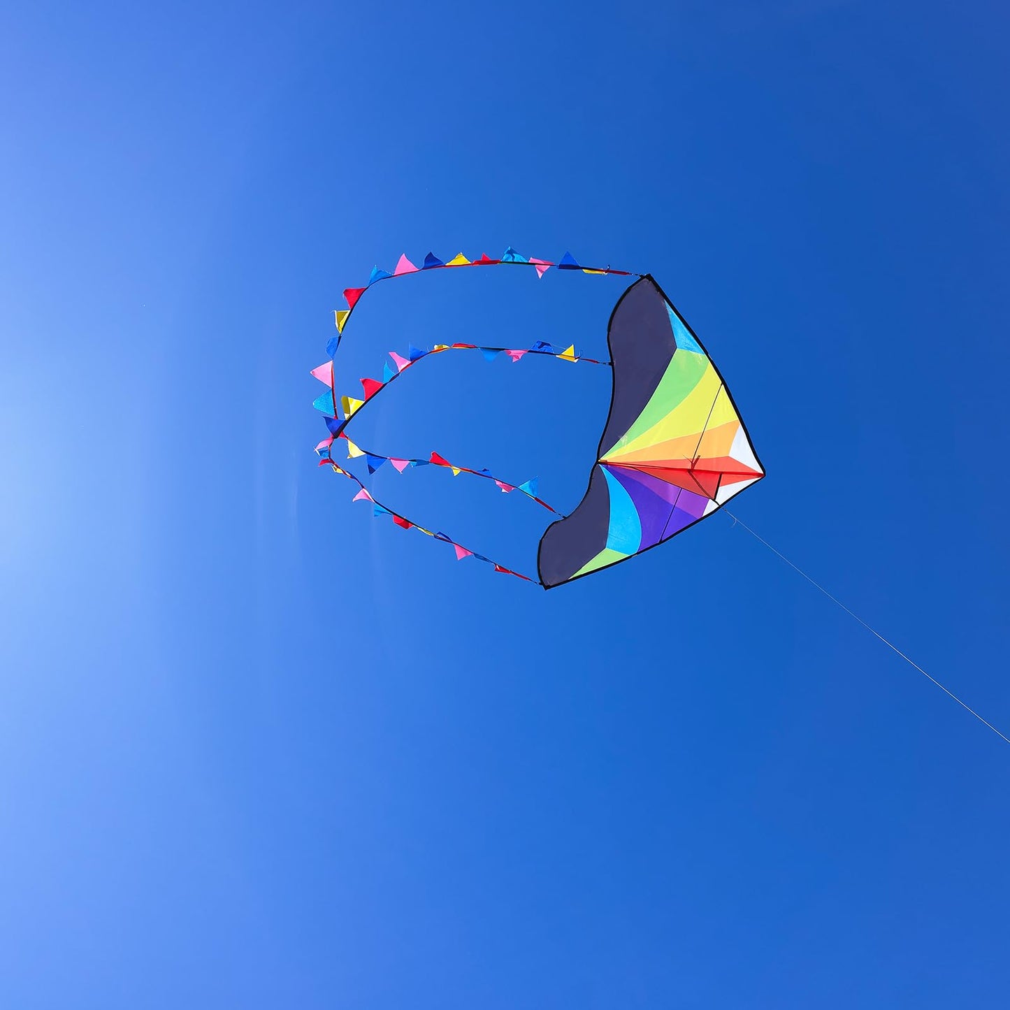 Kaiciuss Rainbow Kite For Kids & Adults Easy To Fly, Large Single Line Kite For The Beach, 55' X 28' Delta Kite Comes With 300 Ft String Kite Handle