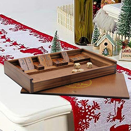 Juegoal Shut The Box Wooden Board Dice Game With 12 Numbers And Lid For Kids Adults Families, 2 Players And Up