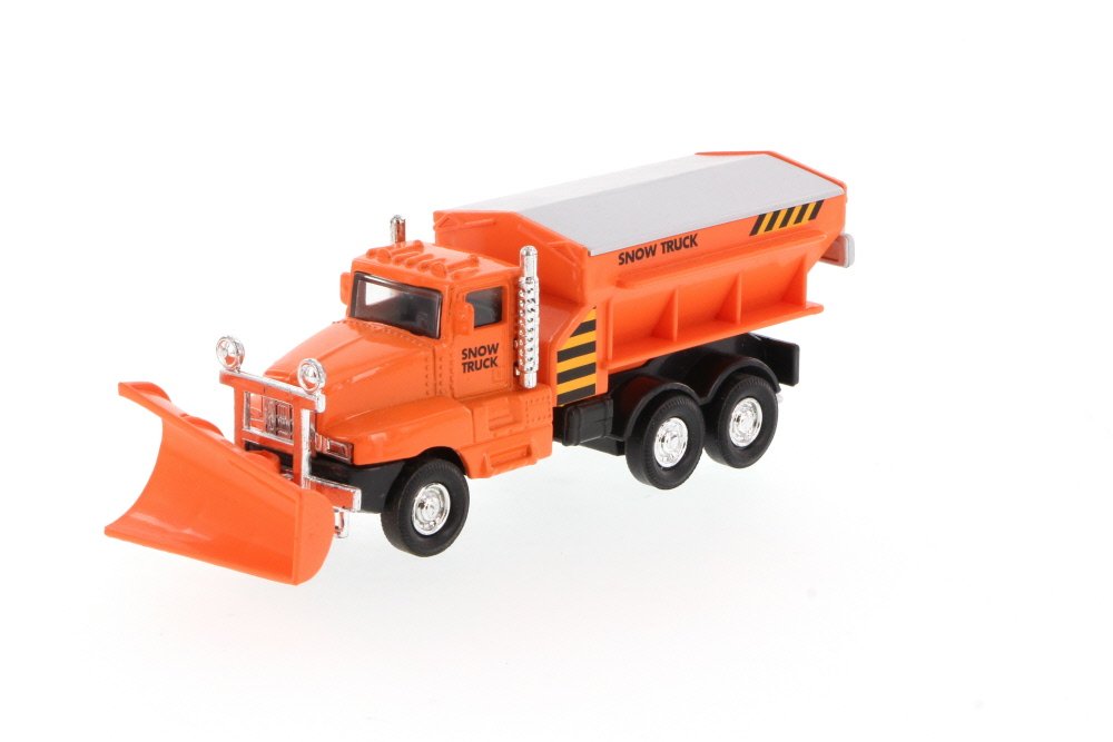 Playmaker Toys Snow Plow Trucks 5'' Die Cast Metal Model Toy Truck Orange w/ Pullback Action