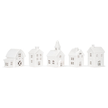 Mark Feldstein & Associates Village With Trees Winter White Glazed Porcelain Holiday Tabletop Figurines, Set Of 11, 7 Inch