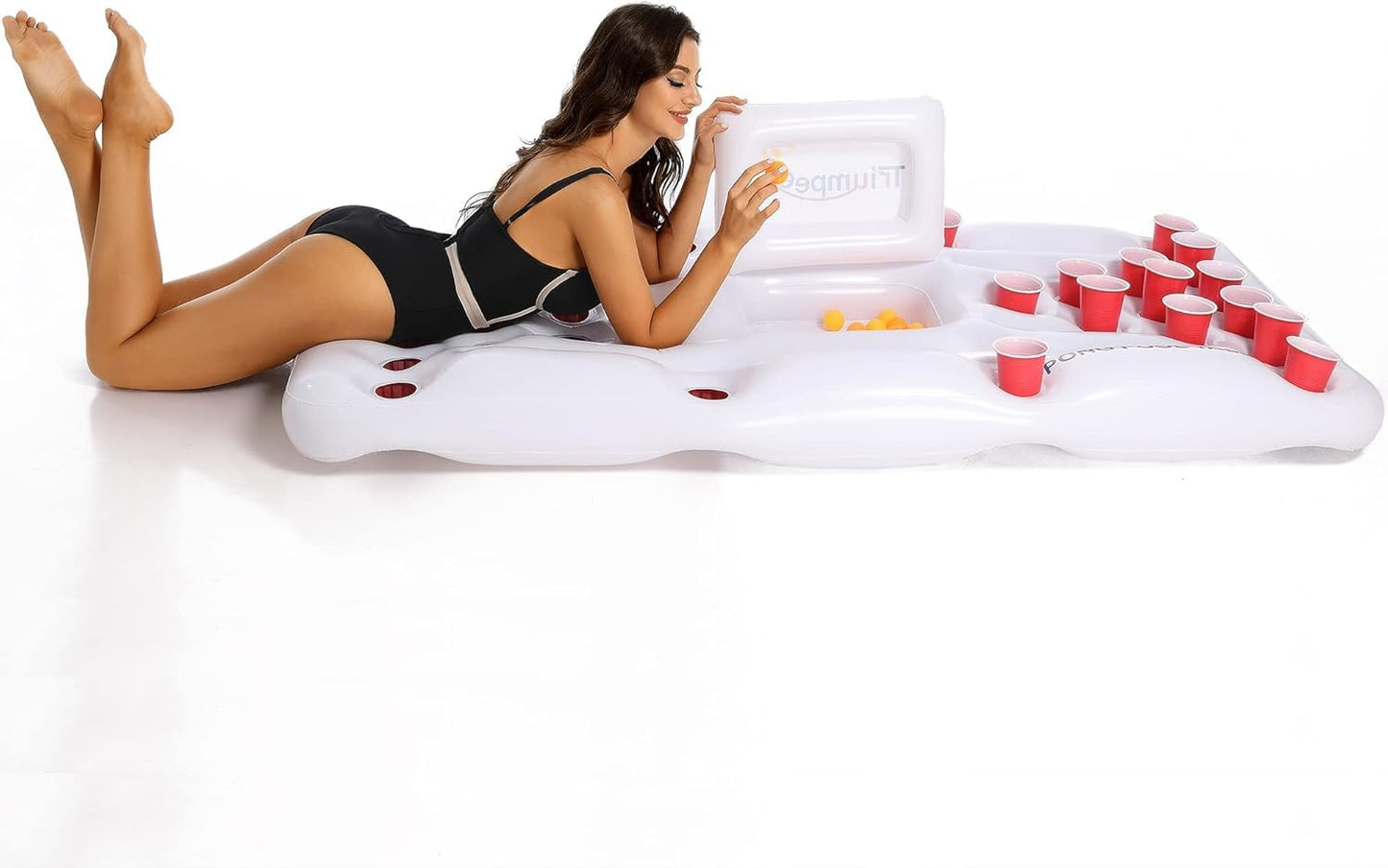 Triumpeek Inflatable Pool Game Table Float - 6FT Water Activity Center, Cooler Included, Multi-Use Lounge, Blue/Red