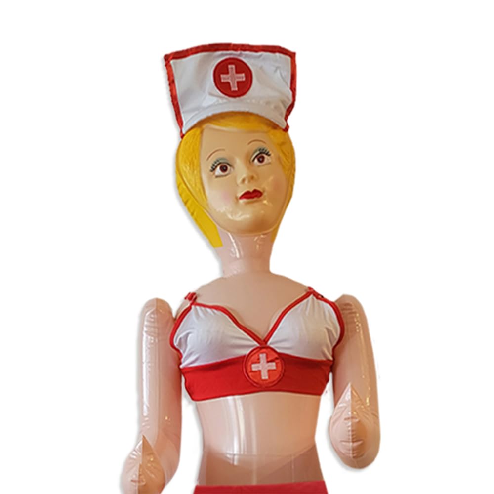 Merrimix - Ginger Inflatable Blow Up Doll With Nurse Costume, Gag Gifts For Men, Bachelor Party Favors And Decoration Accessorie