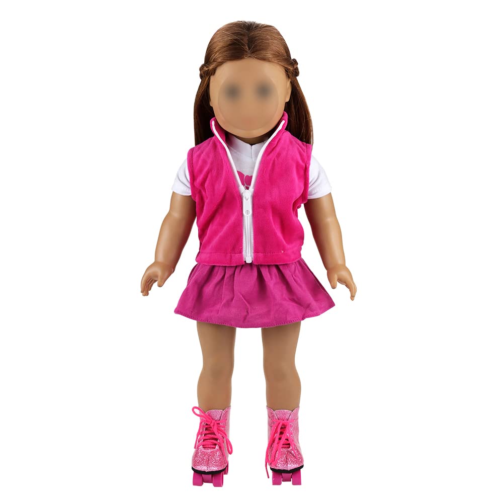 Barwa 2 Sets Doll Clothes And 2 Pairs Ice Skates Boots Shoes Fashion Autumn Clothing Dress Sets Compatible For 18 Inch Doll Xmas Gift