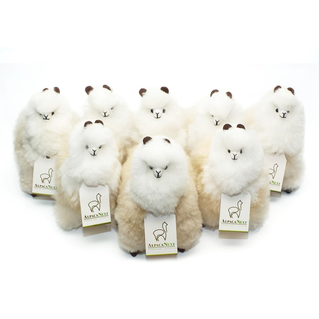 Real Alpaka Natural Fur Toy - 9 inch. Soft and Cuddly Handcrafted Llama Stuffed Animal. (9 inches, Beige & White)