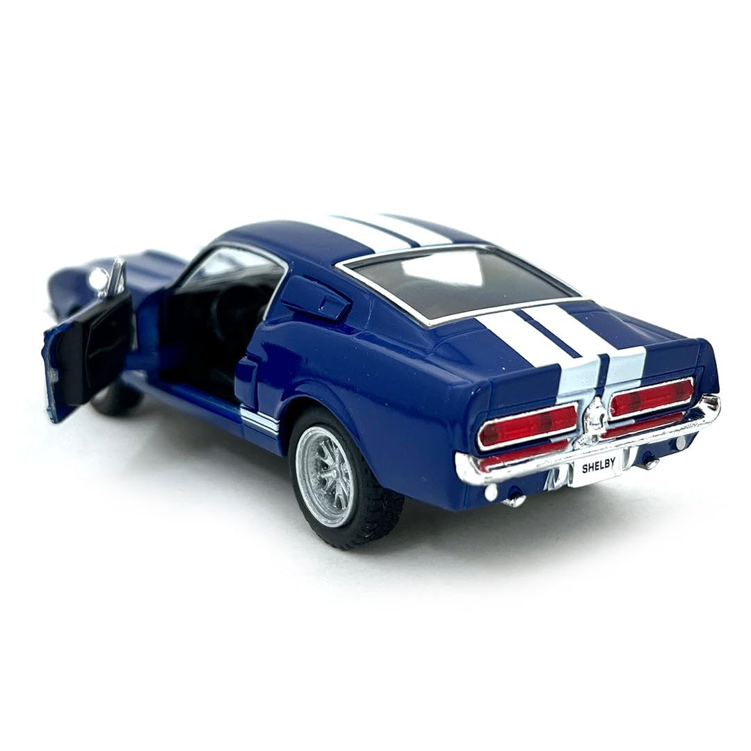 KiNSMART 1967 Ford Shelby Mustang GT500 Die Cast Model Toy Car, Blue, 1:38 Scale, Pullback Action