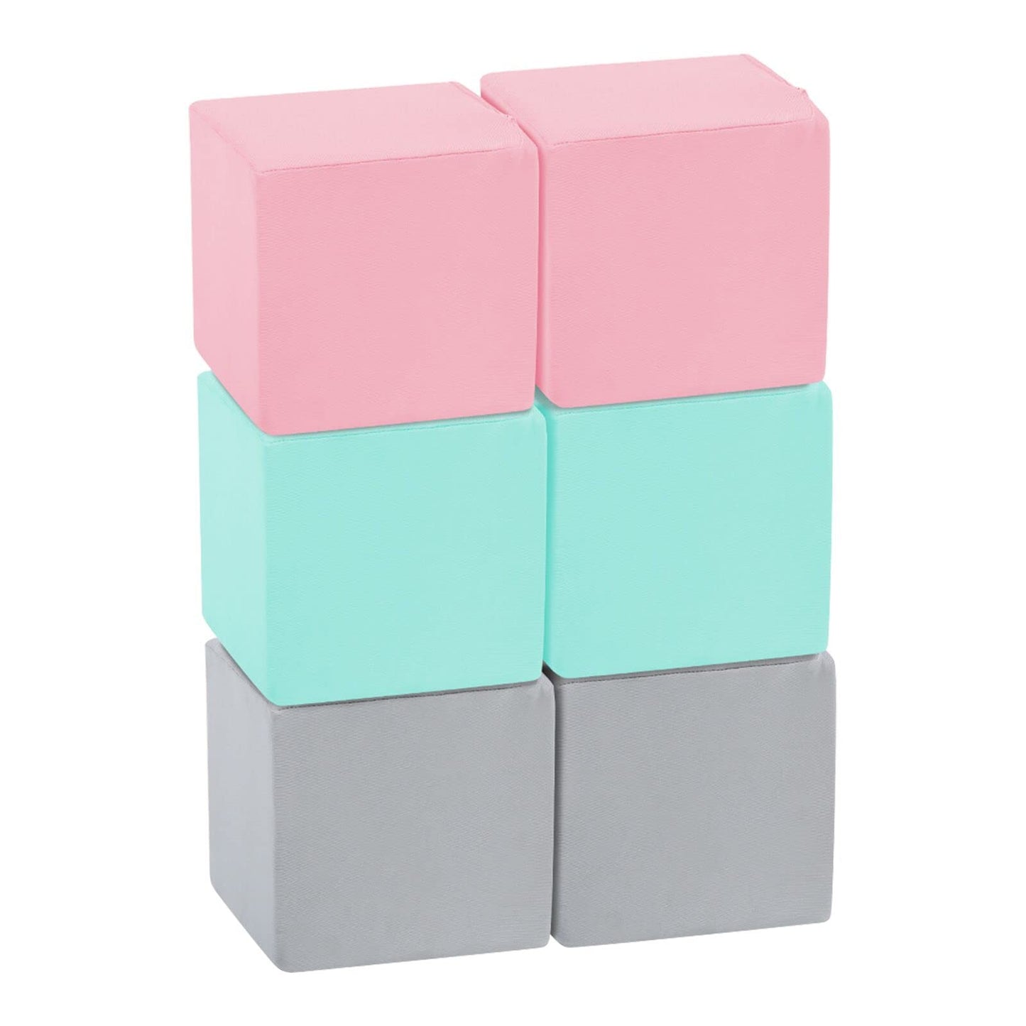 TRENDBOX 6 Pcs Toddler Foam Blocks 5.5inch Soft Foam Cubes with Detachable Washable Cover Soft Play Blocks for Toddlers and Kids (Light Gray & Pink Blue)