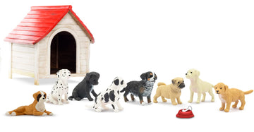 Toymany Mini Dog Figurines Playset - 12 pcs Hand Painted Plastic Puppy Figures, Realistic Dog Toys, Perfect for Cake Toppers & Gifts