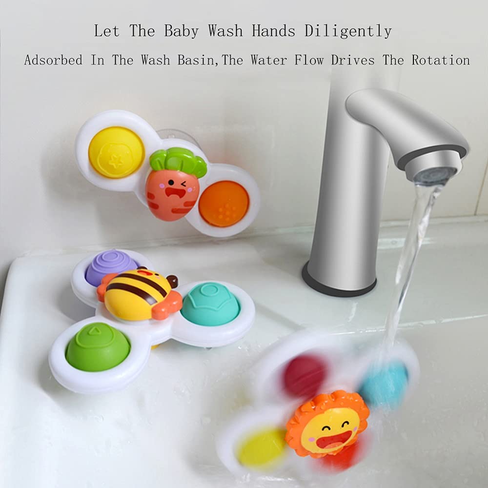 3Pcs Suction Cup Spinner Bath Toy For 1 2 Year Old Baby Toys Spinning Top Baby Toys Sensory Toys For Toddlers 1-3 (Classic)
