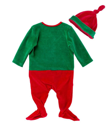 Fancyinn Baby Boy Girl Christmas Elf Outfit My First Xmas Coverall Rompers Christmas Bodysuit & Santa Hat 2Pcs 66